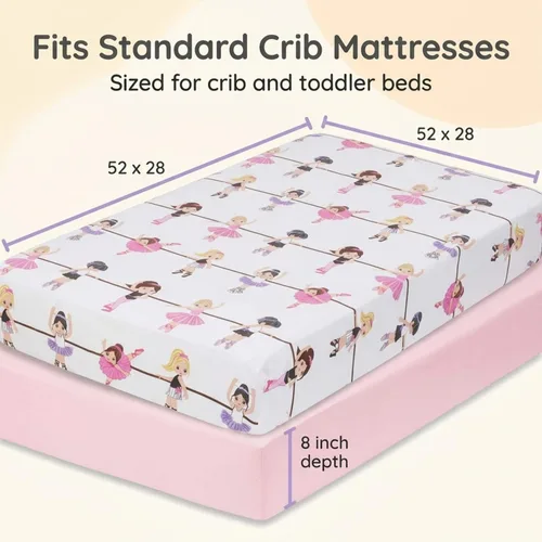 Miniatura 4 de Everyday Kids Paquete de 2 Sábanas Bajeras para Cuna para Niña, 100% Sábana de Bebé de Microfibra Suave y Transpirable, Se Adapta a Colchones
