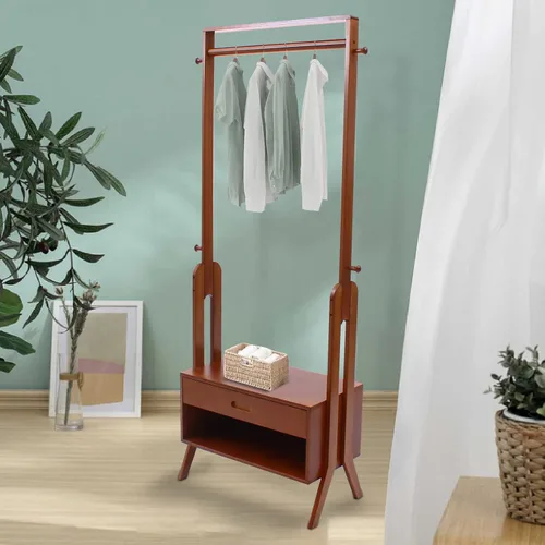 Miniatura 9 de Perchero de ropa 2 en 1, soporte resistente para colgar ropa con armario de almacenamiento, 4 ganchos, para dormitorios universitarios, campamentos