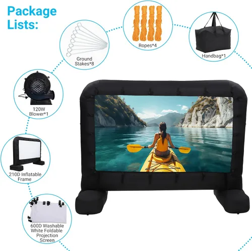 Miniatura 6 de Hipicute Pantalla de proyector inflable de 17 pies, soporte para pantalla de cine al aire libre con soplador de aire silencioso, bolsa