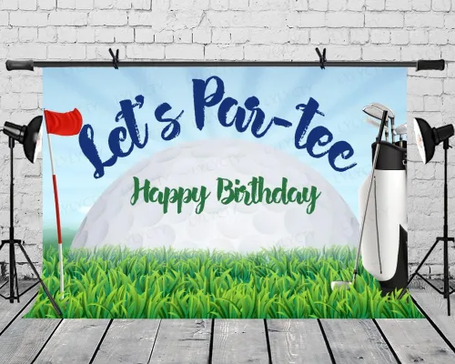 Miniatura 4 de Telón de fondo de cumpleaños de golf de 7 x 5 pies, Let's Par-Tee, campo de golf, tema deportivo para fiesta de cumpleaños, decoración de mesa