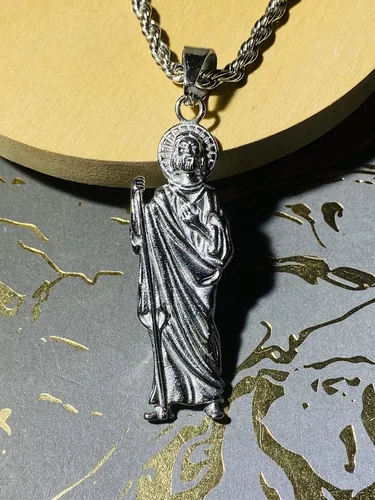 Miniatura 7 de San Judas - Colgante de plata para hombre y mujer, cadena de cuerda de acero inoxidable real de 0.118 in, joyería Mans, colgante de joyería