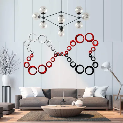Miniatura 6 de Outus 72 Piezas Pegatinas de Pared Decorativas Espejo Circular Acrílico Removible Rojo y Negro Decoración de Pared Puntos Redondos a Granel DIY Rojo