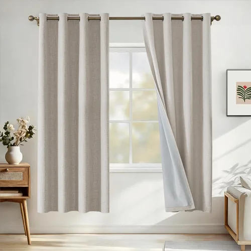 Miniatura 75 de Cortinas de lino 100% opacas para dormitorio, cortinas opacas de 45 pulgadas de largo, cortinas de oscurecimiento de habitación para sala de estar