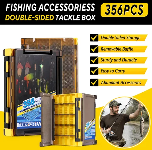 Miniatura 2 de TOPFORT Kit de 187/343 piezas de accesorios de pesca, Caja de aparejos de pesca organizada con aparejos incluidos, anzuelos de pesca, pesas de Kit