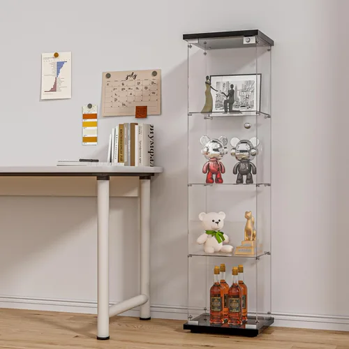 Miniatura 19 de FANYUSHOW Vitrina de cristal con doble puerta y cerradura, estilo de instalación rápida, gabinete Curio de 4 estantes de vidrio templado de 5mm