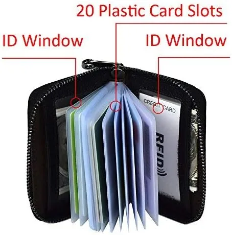 Miniatura 3 de Lacheln Portatarjetas para mujeres y hombres, carteras pequeñas RFID, estuche para tarjetas de crédito, organizadores de dinero, Negro, 20 ranuras