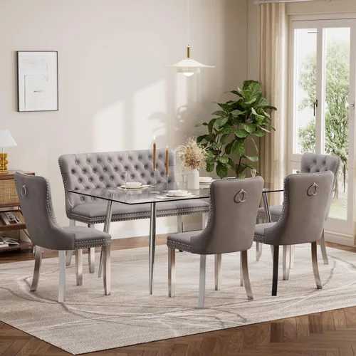 Miniatura 73 de Baysitone Juego de mesa de comedor de vidrio de 51 pulgadas para 4, juego de 5 piezas moderno de comedor, mesa de cocina rectangular de vidrio con 4