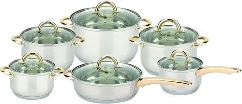 Uniware Juego de utensilios de cocina de acero inoxidable 18/10 con caja de regalo (12 piezas de utensilios de cocina SS con revestimiento dorado)