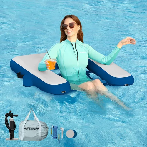 AWEMUFA Sillas inflables para adultos, flotadores de piscina con respaldo de reposabrazos, silla flotante inflable, sillas flotantes para piscina,