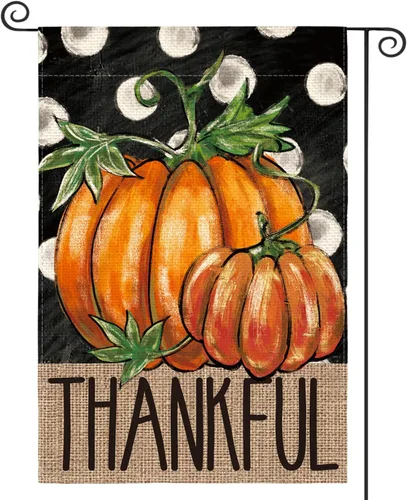 AVOIN colorlife - Bandera de jardín con texto en inglés "Fall Thankful Thanksgiving", de 12 x 18 pulgadas | Doble cara, resistente a la intemperie y