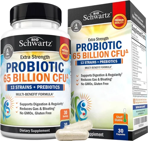 Probiótico 65 mil millones - Probióticos con prebióticos para mujeres y hombres - Cápsulas de salud digestiva Lactobacillus Acidophilus - Tecnología