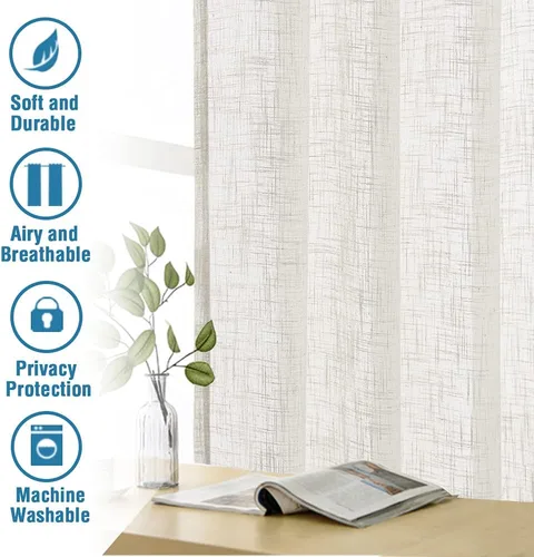 Miniatura 7 de H.VERSAILTEX Cortinas de mezcla de lino para sala de estar, con pestaña superior, eficiencia energética, filtrado de luz