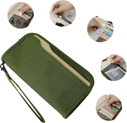 Miniatura 5 de ZOPPEN Cartera de viaje RFID y organizador de documentos con cremallera con correa de muñeca extraíble, Cartera RFID