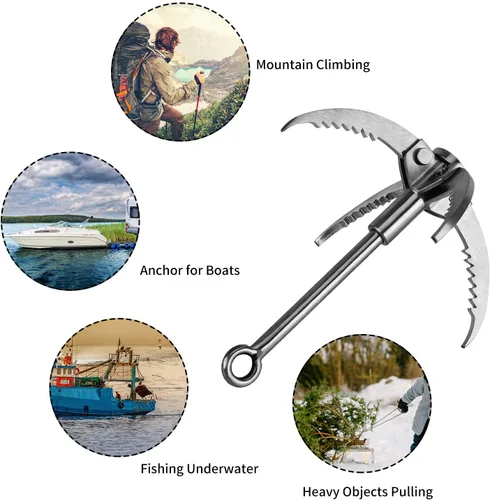 Miniatura 5 de Ant Mag Gancho de Agarre de Acero Inoxidable con Garra y Mosquetón para Camping, Senderismo, Agarre de Árboles y Levantamiento de Agua y Salvamento