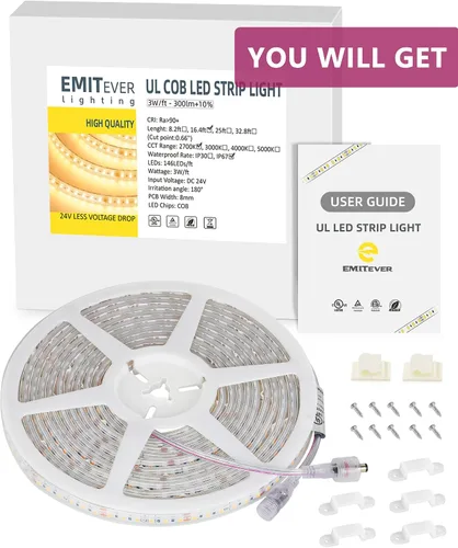 Miniatura 8 de EMITEVER Tira de luces LED para exteriores, impermeable, 16.4 pies, 2700 K, blanco cálido, 24 V, cinta LED de silicona regulable, iluminación IP67
