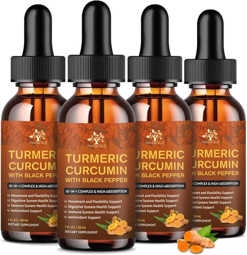 Miniatura 10 de (Paquete de 2) Suplemento orgánico de curcumina de cúrcuma con pimienta negra y jengibre - Gotas de extracto líquido de cúrcuma (con canela, romero)