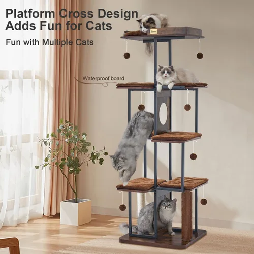 Miniatura 5 de FourFurPets Árbol para gatos extra grande, torre para gatos XXL de 66.4 pulgadas para gatos de interior, grande y adultos de 20 libras, moderna