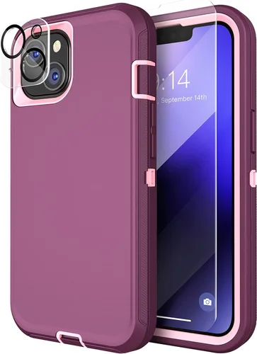 Miniatura 13 de MXX Funda resistente hecha para iPhone 14 con pantalla de vidrio templado, protector de lente de cámara de 3 capas, protección de cuerpo completo, a