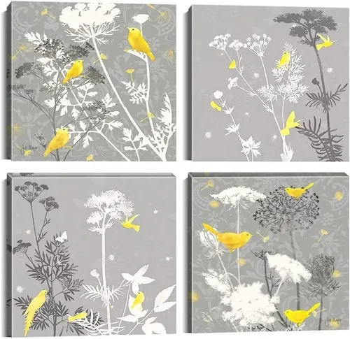 Miniatura 17 de Wall HDQ Arte de pared de flores para baño, dormitorio, sala de estar, decoración de pared azul y naranja, pintura floral, lienzo impreso, imagen