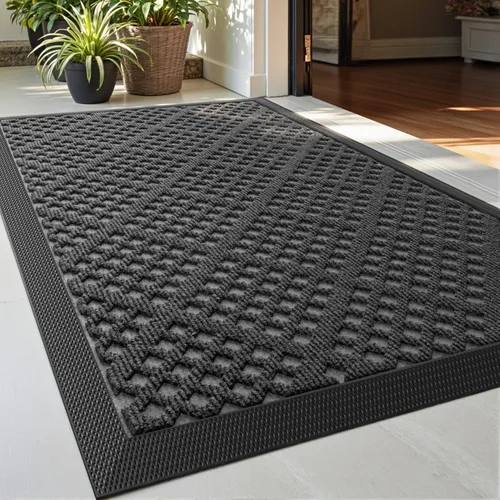 Miniatura 15 de DEXI Tapete para puerta delantera, entrada exterior, 17 x 29 pulgadas, tapete de goma para puerta trasera, resistente, antideslizante de perfil negro