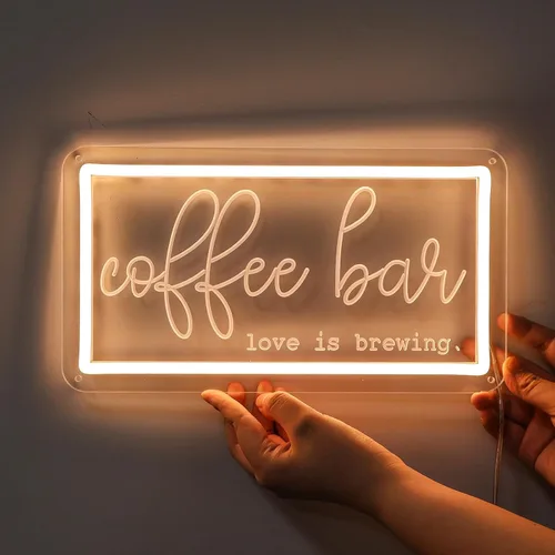 Miniatura 13 de Letrero de neón "But First Coffee" para decoración de pared, de 17 * 16 pulgadas, LED blanco cálido regulable con adaptador de corriente de 12V