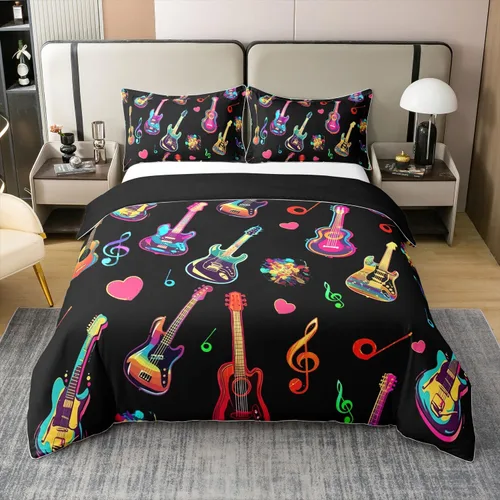 Miniatura 26 de Juego de funda de edredón de 100 % algodón con diseño de botas de vaquero para niños y niños, funda de edredón con estampado de notas musicales