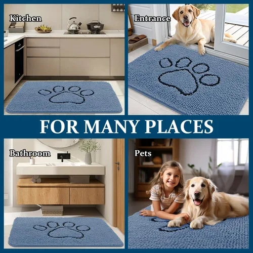 Miniatura 8 de OLANLY - Tapete para puerta, para perro con patas sucias, 30 x 20 pulgadas, felpilla absorbente, diseño de huellas, antideslizante, lavable