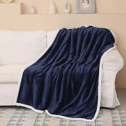 Miniatura 2 de Catalonia Manta Sherpa de Lana Azul Marino, Manta de Felpa de Visón Súper Suave para Sofá, Manta Mullida y Esponjosa para Cama y TV, Mantas Pesadas