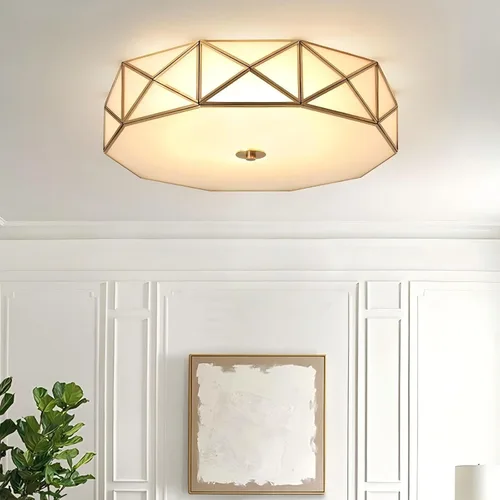 Miniatura 10 de LIGHTLAND Lámpara de Techo de Montaje al Ras de 13.8 Pulgadas, Lámpara de Techo de Latón de 3 Luces con Pantalla de Vidrio, Accesorios de Luz