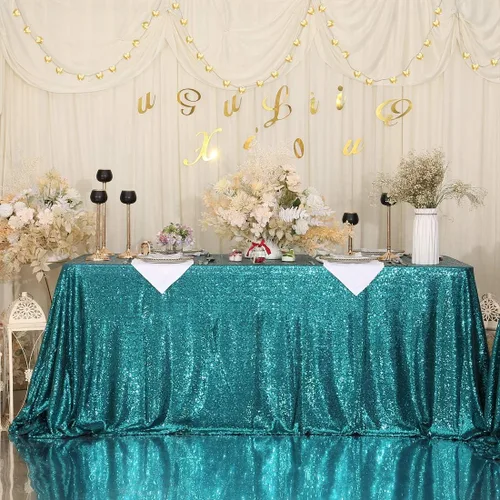 Miniatura 16 de Juya Delight Mantel rectangular negro de lentejuelas de 50 x 80 pulgadas para fiesta, cena, banquete, festival, boda, aniversario, exposición, mesa