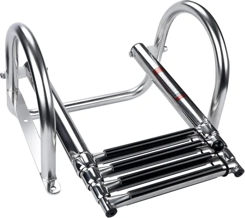 Miniatura 6 de Escalera para barco pontón de acero inoxidable de 4 escalones, resistente plegable y telescópica para entrada trasera, con barandilla de mano