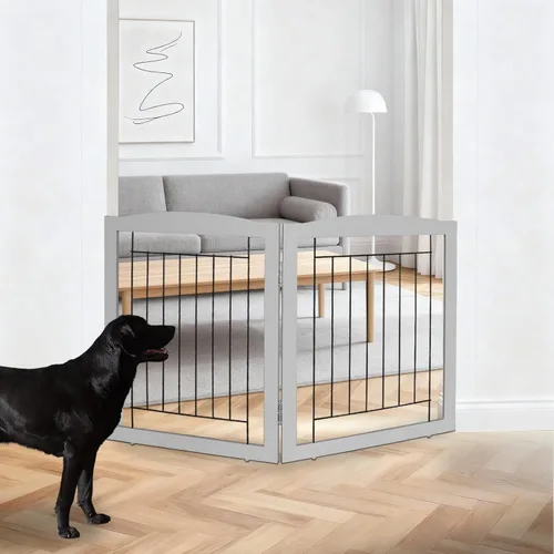 Miniatura 14 de ZJSF Puerta plegable independiente para perros, puerta de madera extra ancha blanca para cachorros, 6 paneles, puertas altas para mascotas