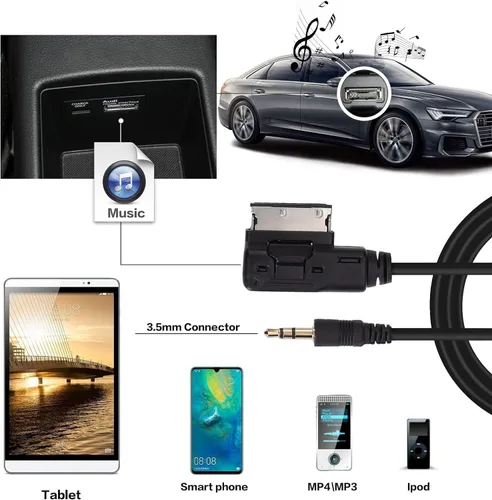 Miniatura 5 de Cable auxiliar AMI MDI MMI de 6.6 pies, adaptador de interfaz de música de audio Jack de 0.138 in, cable MP3 auxiliar para Audi