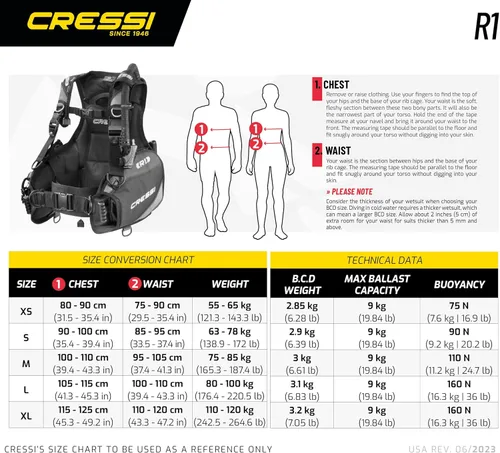 Miniatura 2 de Cressi Paquete de equipo esencial de buceo completo con R1 BCD - Ordenador de buceo Donatello C2 - Juego de regulador compacto AC2 totalmente