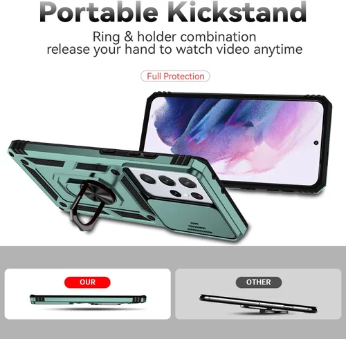 Miniatura 6 de Funda para teléfono S21 Ultra, con funda para cámara, [grado militar] 16 pies. Funda probada contra caídas con funda protectora magnética para Verde
