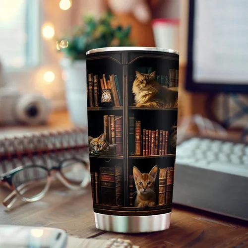 Miniatura 4 de 2IMT Taza de Libro para Gatos y Amantes de la Lectura Taza de Viaje para la Biblioteca Regalos para Amantes de los Libros y de los Gatos