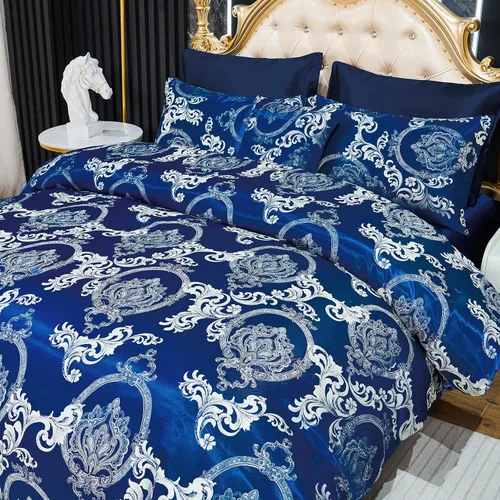 Miniatura 10 de Juego de edredón Queen de jacquard verde, juego de sábanas, elegante juego de ropa de cama de 8 piezas bordado, diseño floral neoclásico, decoración
