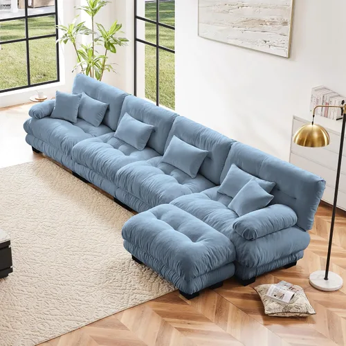 Miniatura 76 de Otomana beige para sofá modular modular, sofá individual, asiento otomano para sofá modular convertible, sofás de terciopelo para sala de estar