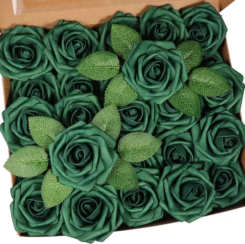 Miniatura 12 de 50 piezas Flores Artificiales, Rosas de Espuma de Tacto Real con Tallo DIY para Ramos de Boda Centros de Mesa Fiesta Ducha Decoración del Hogar