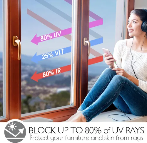 Miniatura 2 de HIDBEA Película de ventana para privacidad diurna, control de calor, bloqueo UV, reflectante, película de espejo unidireccional para ventana