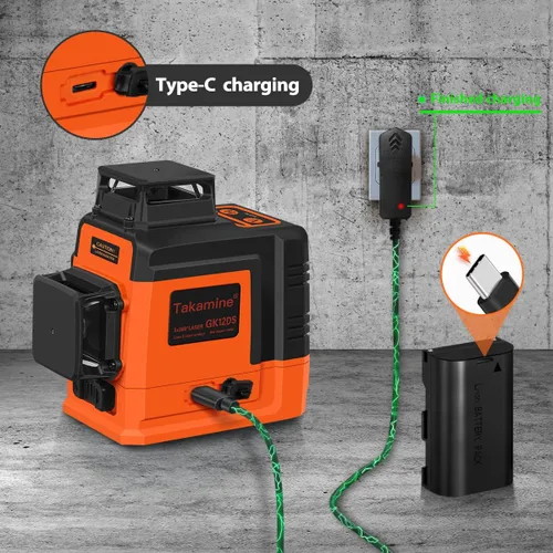 Miniatura 5 de Takamine Nivel láser de 12 líneas autonivelante 3x360° 3D con línea cruz verde para construcción/colgado de cuadros, control remoto, batería