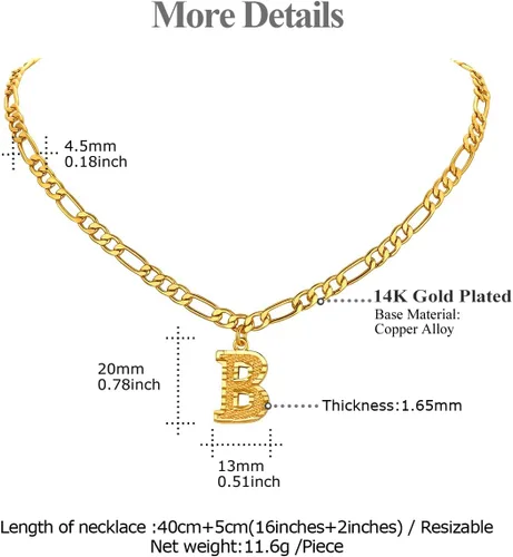 Miniatura 4 de FOCALOOK Collares de letras iniciales de oro para mujeres y hombres, chapados en oro de 14 quilates, cadena de letras iniciales de la A a la Z, 16