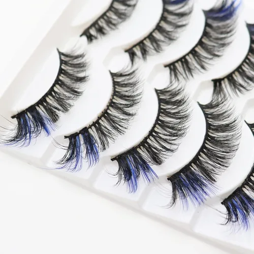 Miniatura 4 de DAODER Pestañas postizas de colores, pestañas postizas esponjosas con color azul, de 0.55 a 0.63 pulgadas, rizo C medio, volumen completo, pestañas