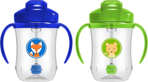 Miniatura 19 de Dr. Brown's - Primer vaso con popote para bebé, Hitos, 9 oz/270 ml, color coral y verde oliva, libre de BPA, 6 meses en adelante, 2