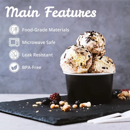 Miniatura 6 de MATICAN Vasos de papel para helado, paquete de 100 cuencos desechables de postre de 5.5 onzas para bebidas calientes y frías, 5.5 onzas, color negro