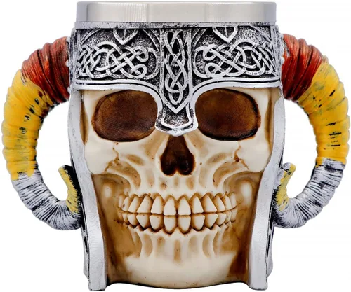 Miniatura 10 de Jarra de barril de madera Stein Tankard, Taza de acero inoxidable con asa, decoración nórdica vikinga mitológica poética gótica para fiestas