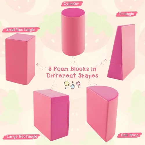 Miniatura 2 de Costzon 5 piezas de juguetes de escalada para niños pequeños, estructura de juego de bloques de espuma suave, escaladores para el desarrollo Rosa