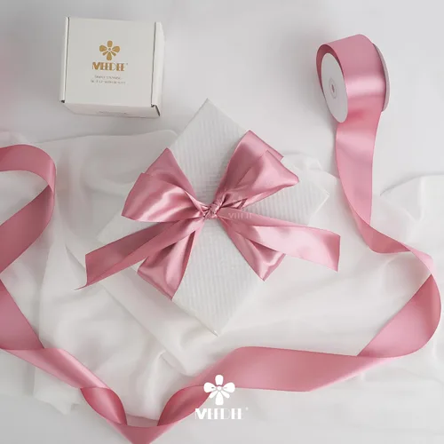 Miniatura 6 de MEEDEE - Cinta de raso rosa victoriana 2 pulgadas, cinta de raso rosa pálido de lujo de doble cara, 25 yardas, cintas de seda malva para envoltura