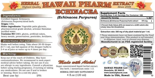 Miniatura 2 de Hawaii Pharm Extracto líquido de equinácea (Echinacea Purpurea) 4x4 oz