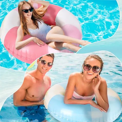 Miniatura 7 de JarThenaAMCS 4 flotadores inflables para piscina, 4 colores, anillos de natación retro a rayas, tubos de piscina para adultos, adolescentes, verano